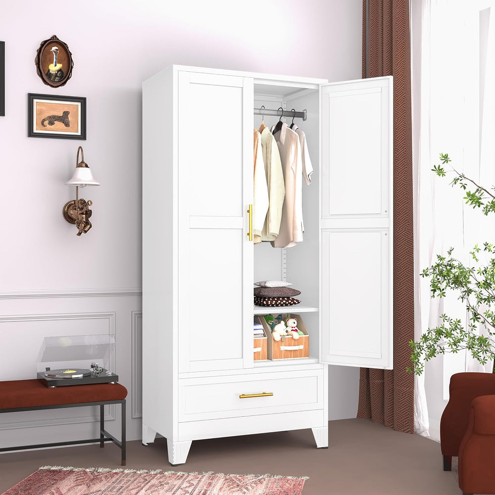 GAIOUS Metal Armoire Wardrobe Closet Cabinet with 2 Doors and Drawer, 71"