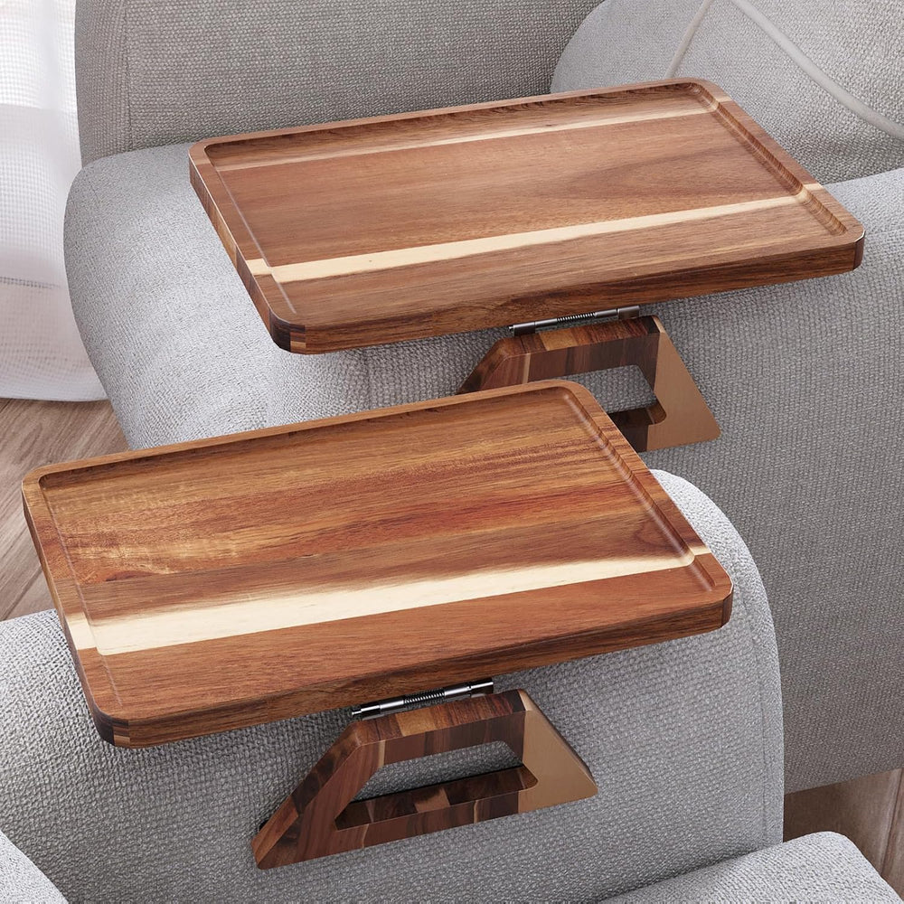 2 Pack Acacia Wood Couch Arm Tray,Couch Tray,Folding Sofa Armrest Trays,Couch...