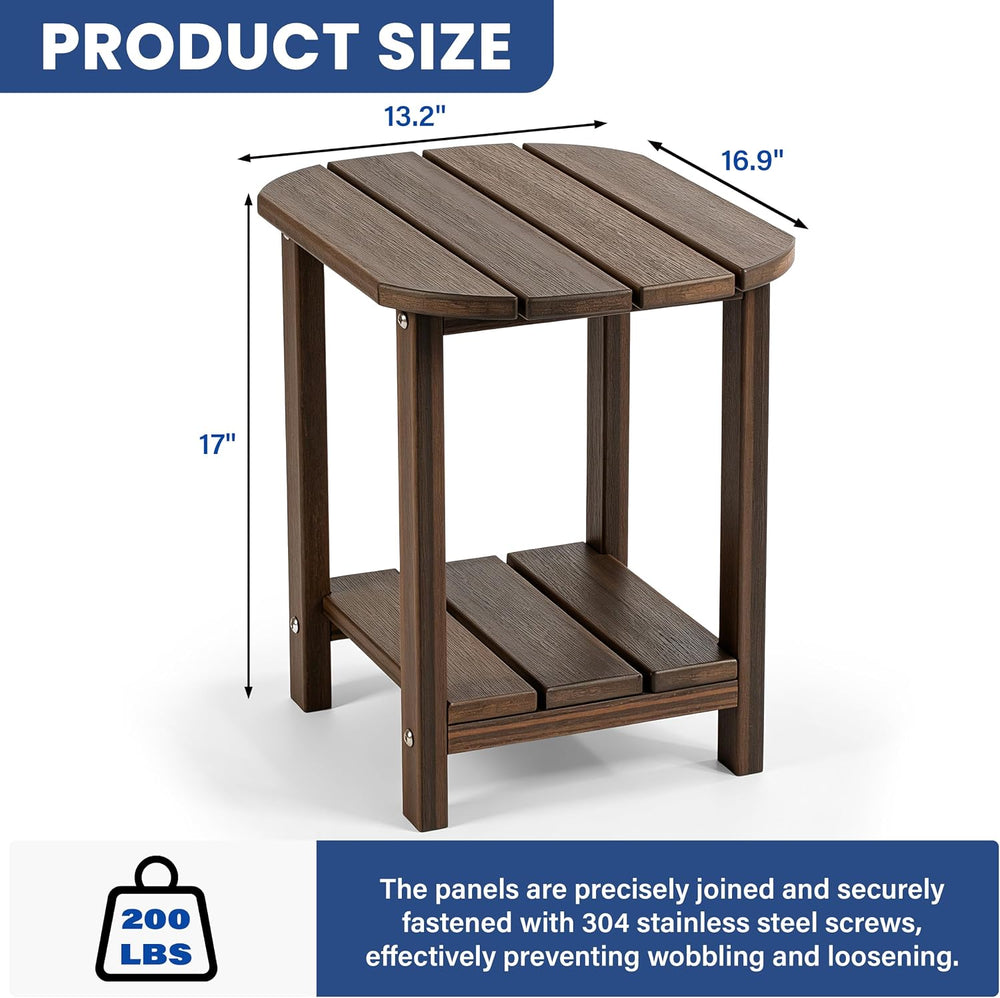 Outdoor Side Table with Shelf - All-Weather HDPE End Table with Realistic Woo...