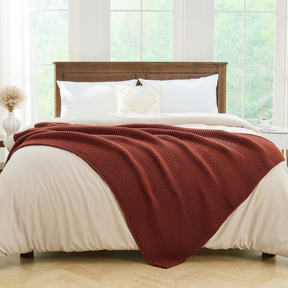 Rust Throw Blanket, Garter Knit, 60" x 80", Rustic Red Orange