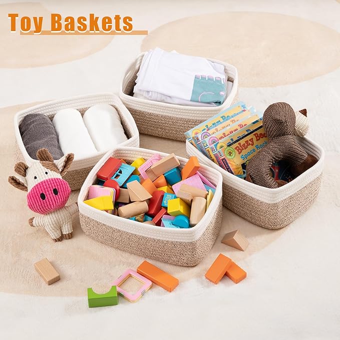 OIAHOMY 4 Pack Storage Baskets for Organizing, Small Bins for Shelves, Cute