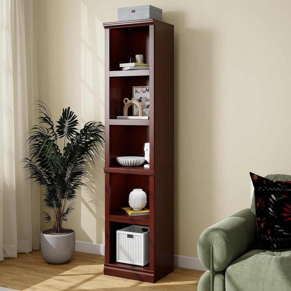 70" Tall Mahogany Bookcase, 5 Tiers Narrow Bookshelf for Living Room | 1...