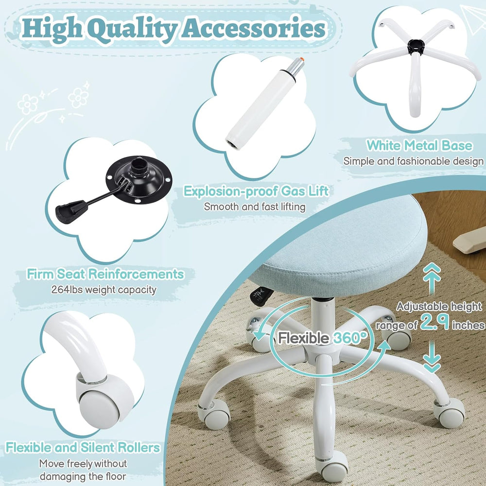 VINGLI Small Vanity Chair with Wheels for Girls.Cute Modern Adjustable Height...
