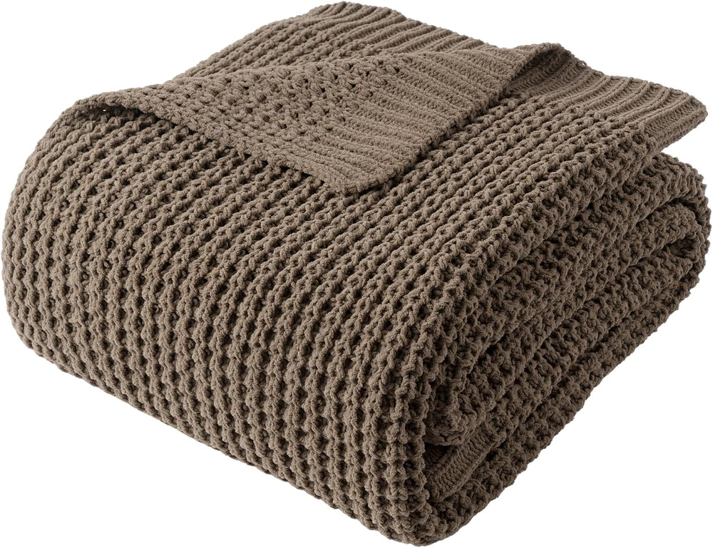 Knitted Waffle Throw Blanket , Camel Tan Throw Blanket for Couch 50"x60&...