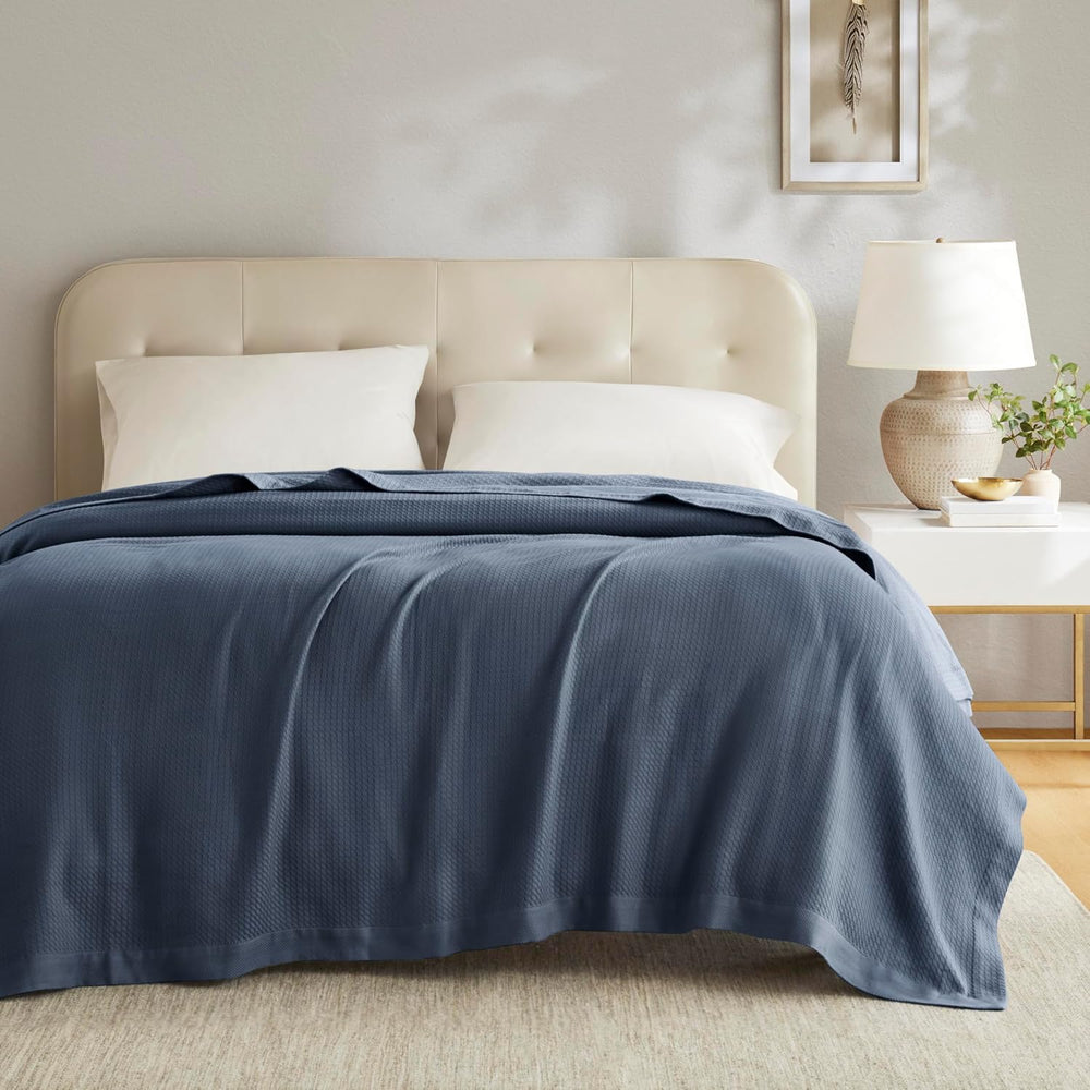 Madison Park 100% Egyptian Cotton King Size Bed Blanket for Summer Blue