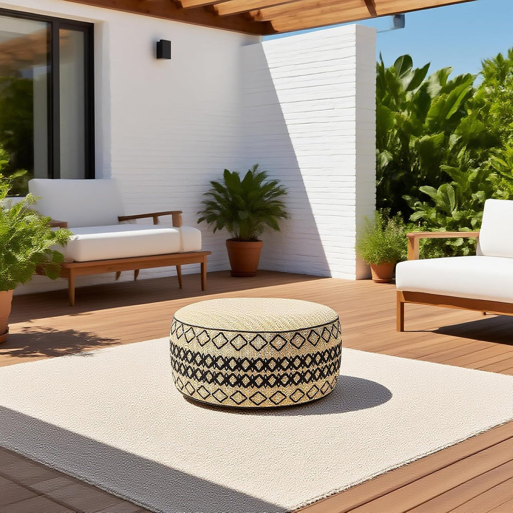Outdoor Inflatable Ottoman with Air Pump, Embroidery Patio Footrest Stool D21...