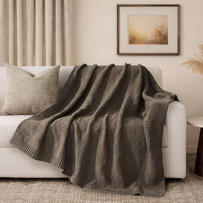 EVERGRACEHOME Modern Checkered Chenille Throw Blanket, Soft Cozy Plaid Knitted