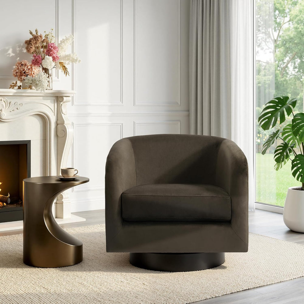 Swivel Accent Chairs Set of 2, Velvet Barrel Club Armchair, Coffee