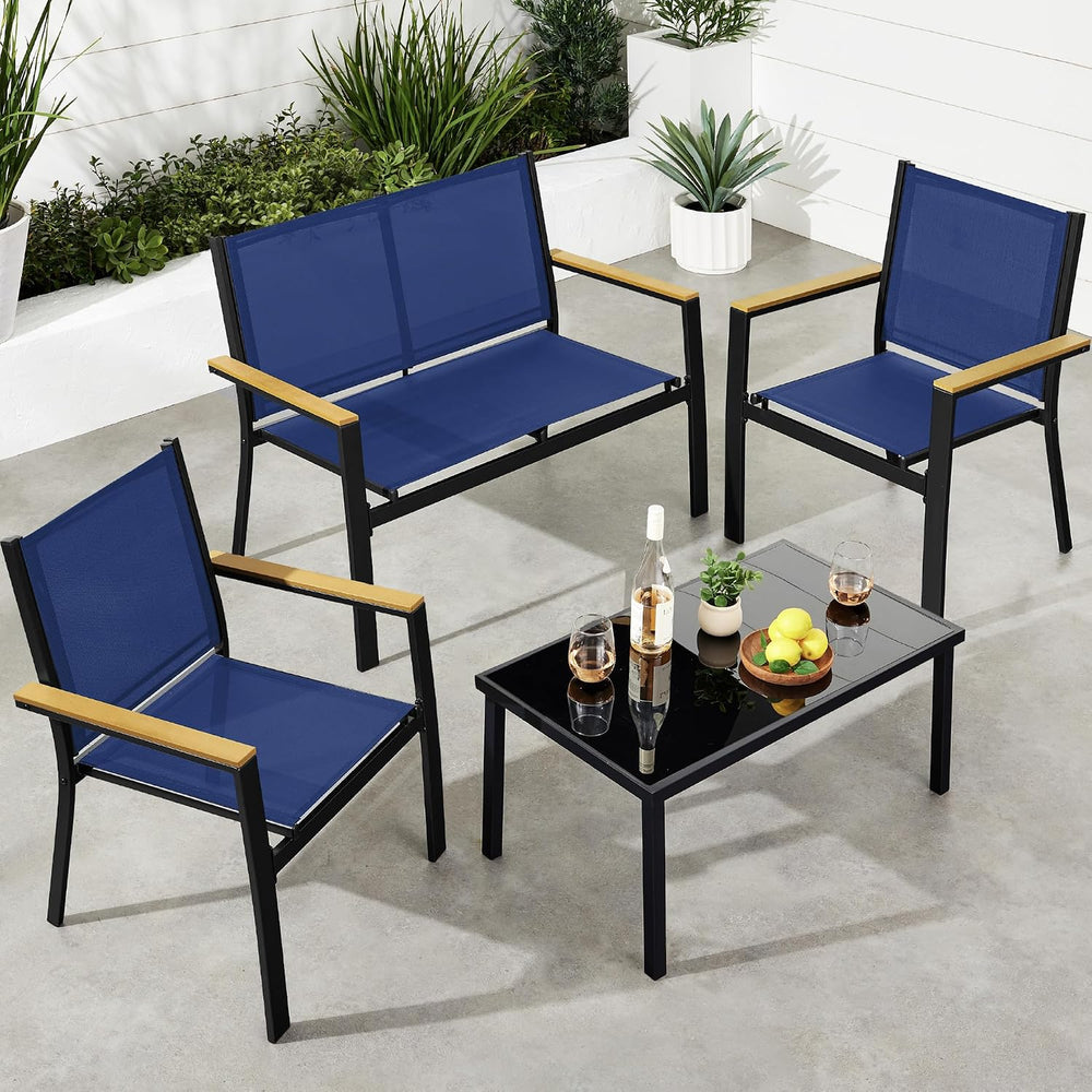 Best Choice Products 4-Piece Outdoor Textilene Patio Conversation Set, Backya...