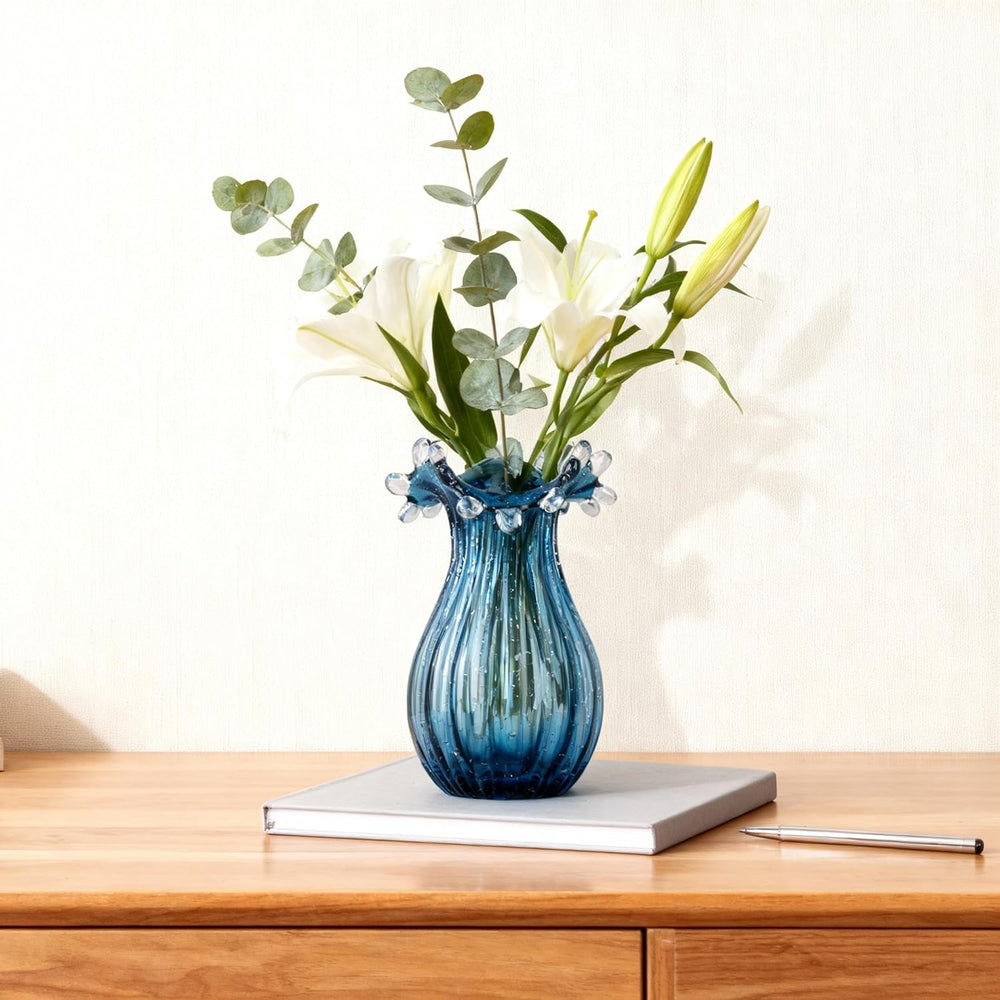 Hand Blown Glass vase, Unique Blue Glass vase, Modern Art Decor, Suitable for...