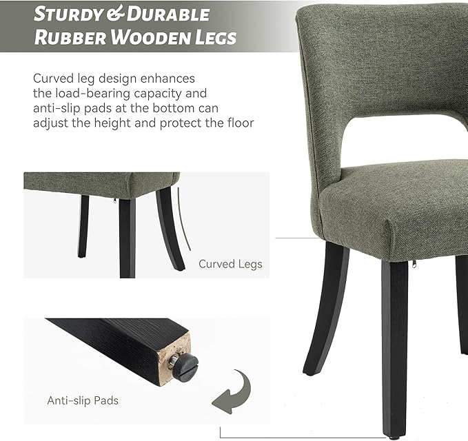VKNOW Wooden Dining Chairs Set of 2, Modern Fabric Upholstered Dining Room Ch...