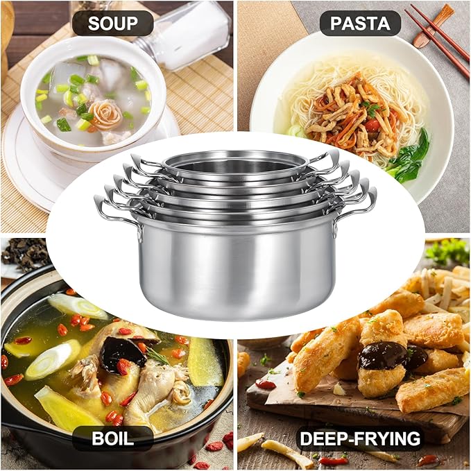 Kichvoe 5 Sets Stainless Steel Stock Pots Set