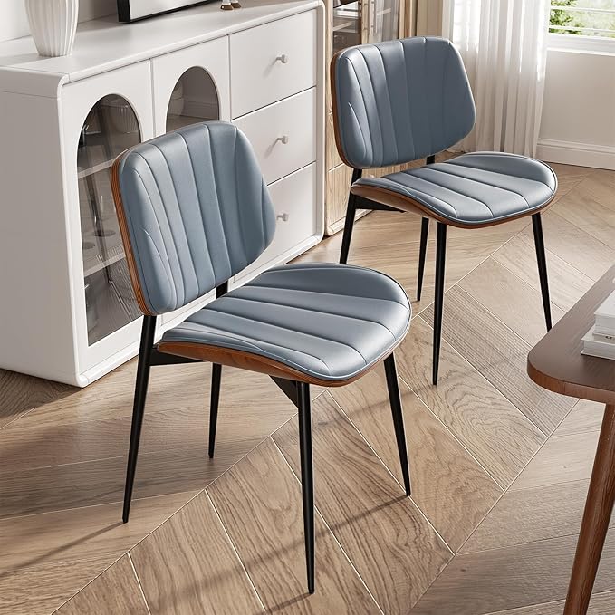 Dining Chair, Mid Century Modern Dining Room Chairs, Upholstered Faux Leather...