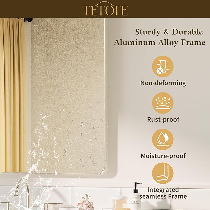 TETOTE Brushed Nickel Mirror 28 x 36 Brushed Nickel Metal Framed Bathroom Mir...
