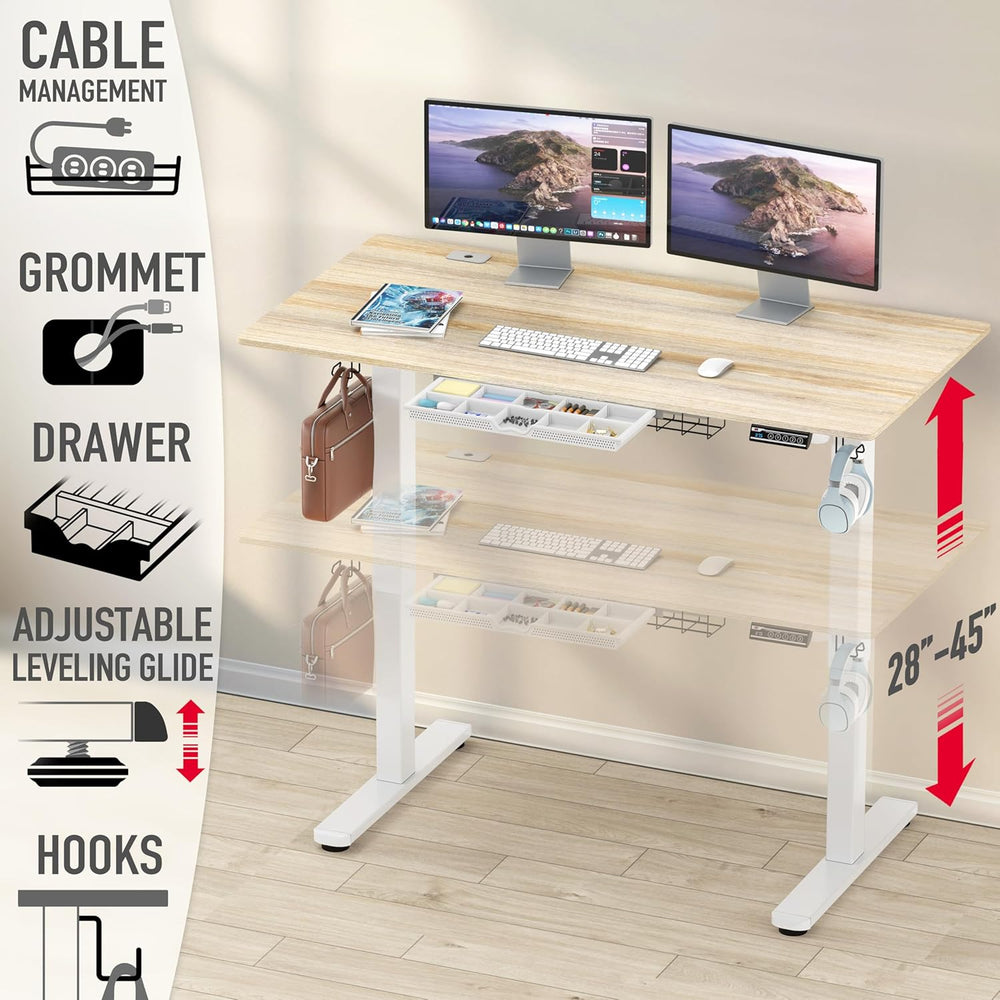 SHW 55 x 28 Inches Electric Height Adjustable Standing Desk with Drawer and M...