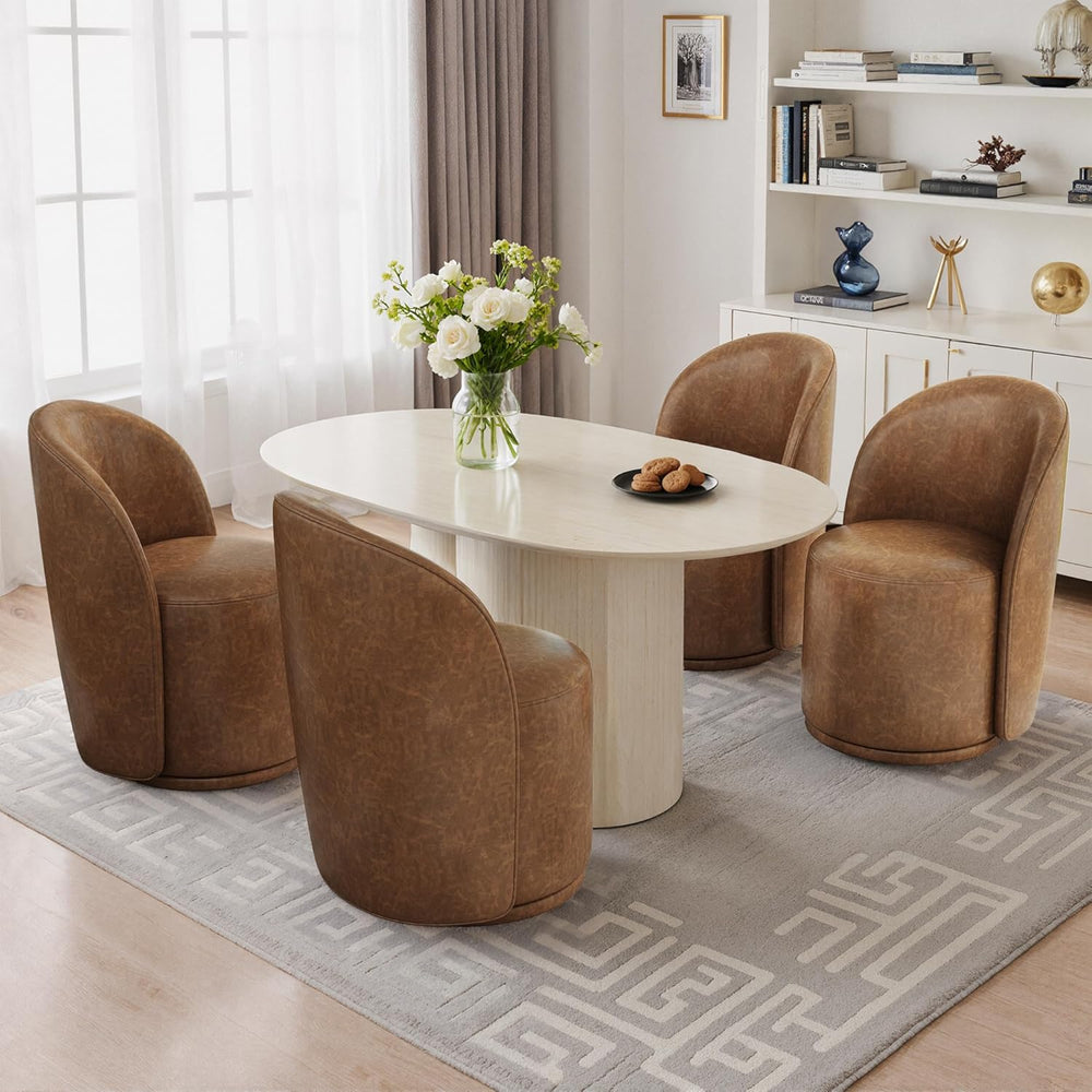 Swivel Barrel Dining Chairs, Faux Leather Upholstered Round Dining Chairs, 36...