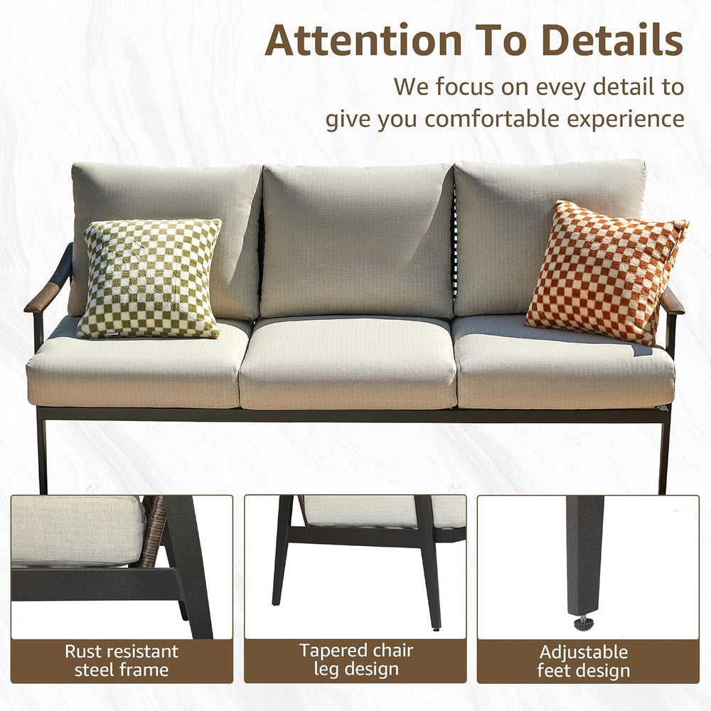 NATURAL EXPRESSIONS 3-Seat Patio Sofa, Wicker Back, Woodgrain Armrest