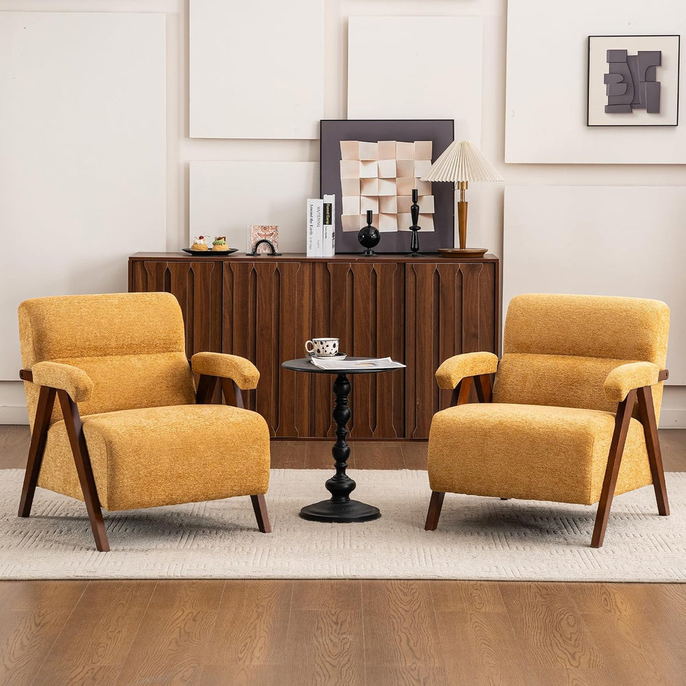 Accent Chair Set of 2 Mid Century Modern Living Room Chairs with Thick Cushio...