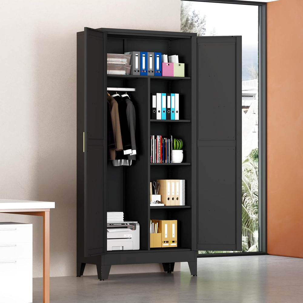 71" Metal Wardrobe Closet Clothing Storage Cabinet with Hanging Rod