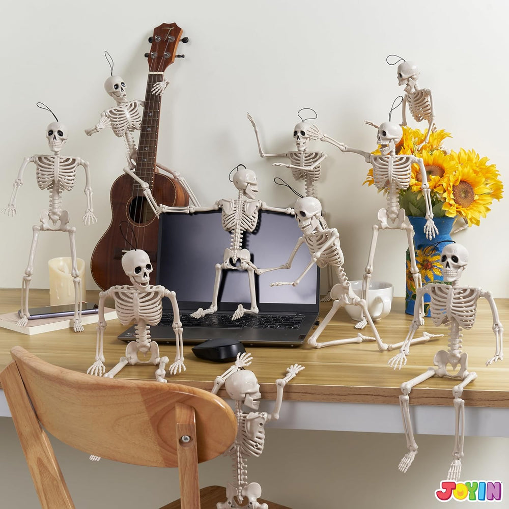 JOYIN 10 PCS 16" Halloween Skeleton Decor, Full Body Stayable Movable Jo...