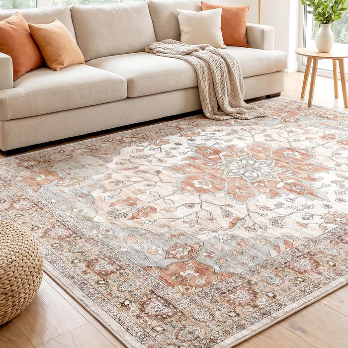 Washable Area Rug 9x12, Vintage Floral Carpet