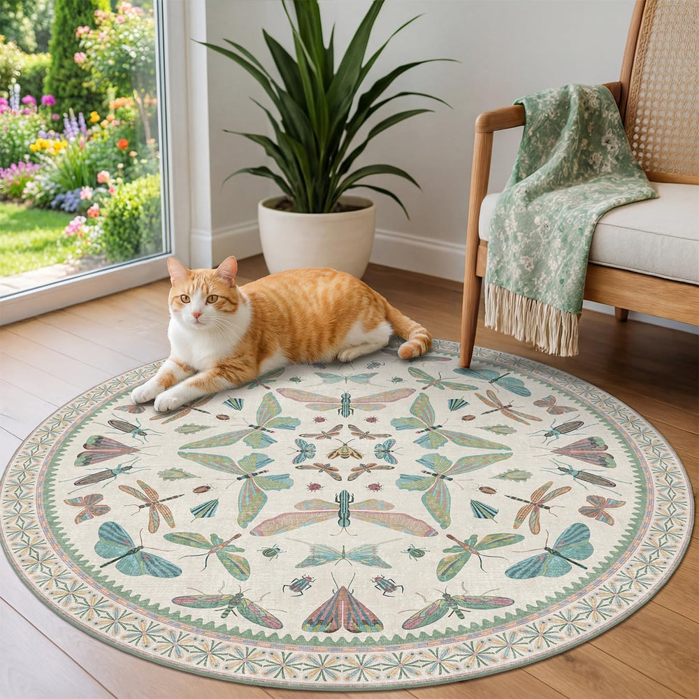 Cream Round Rugs 4ft for Living Room