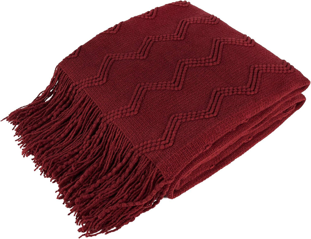 PAVILIA Maroon Red Knit Throw Blanket, Soft Knitted Farmhouse, 60x80