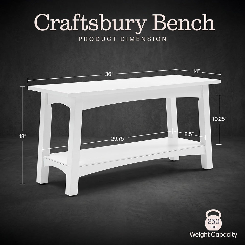 Alaterre Furniture Craftsbury Entryway Bench with Storage Shelf, White, 36”