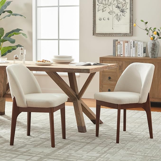 VKNOW Modern Dining Chairs, Fabric Kitchen Chairs with Wood Legs and Padded S...