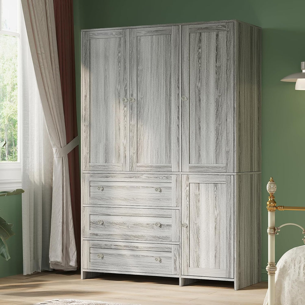 VOWNER 71" H Armoire Wardrobe Closet with 3 Drawers and Mirror