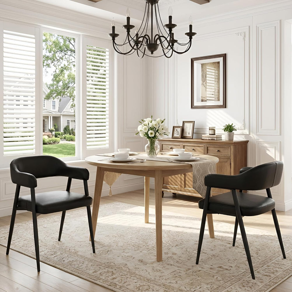 HNY Modern Dining Room Arm Chairs Set of 2, Retro Faux Leather Upholstered Ba...
