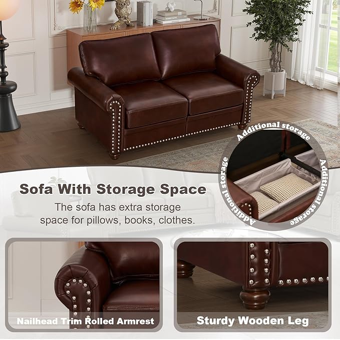2 Piece Faux Leather Sofa Set,Modern Chair and Loveseat Sets with Storage,Mid...