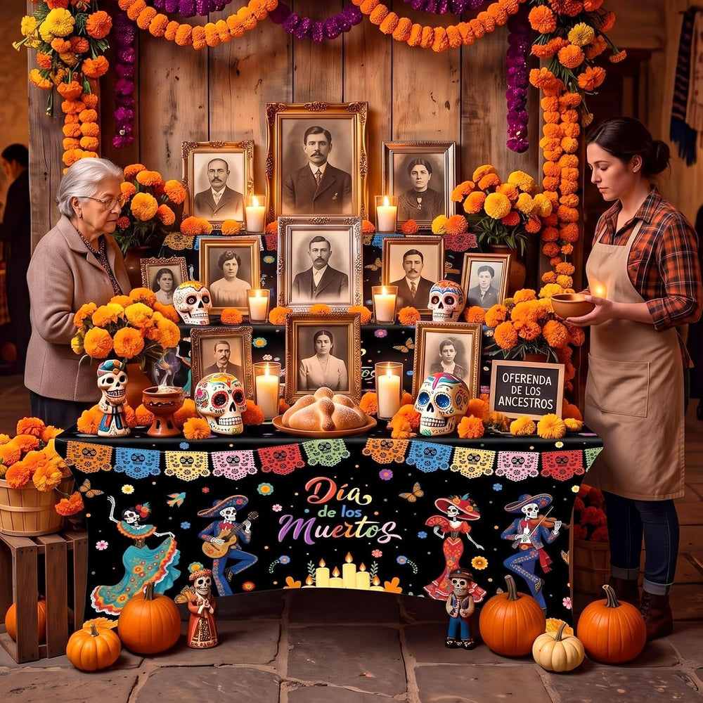 Moukeren 2 Pcs Day of The Dead Tablecloth 6 ft Halloween Dia De Los Muertos