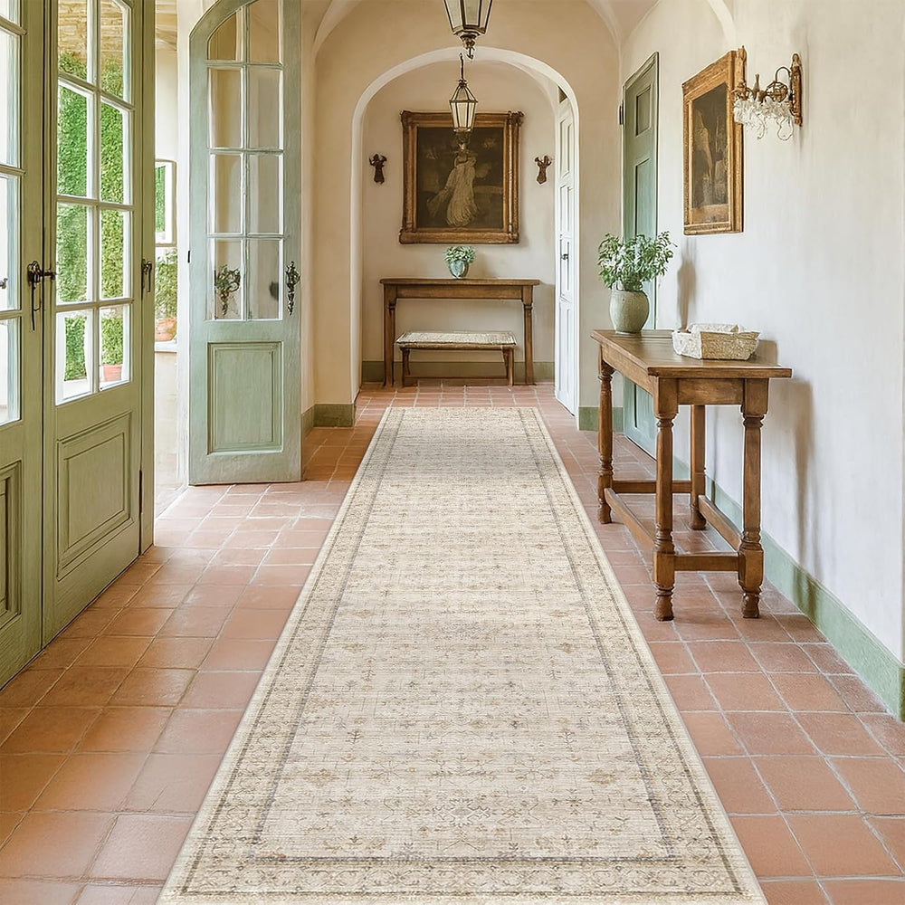 Beige Cream 2x10 Long Hallway Runner Rug, Non Slip Farmhouse Kitchen Rugs