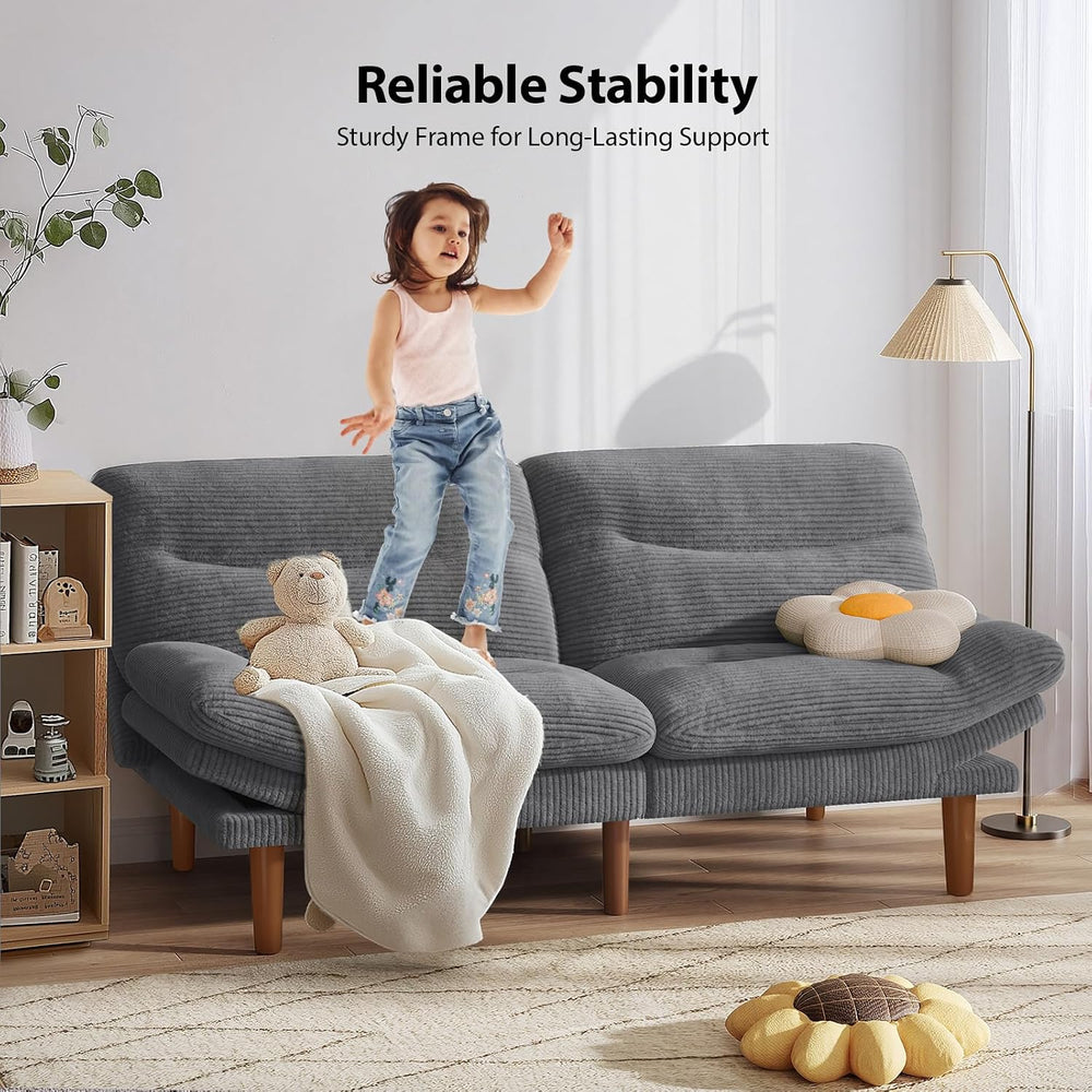 Pipishell Convertible Futon Sofa Bed, Corduroy, 75 inch, Charcoal Gray