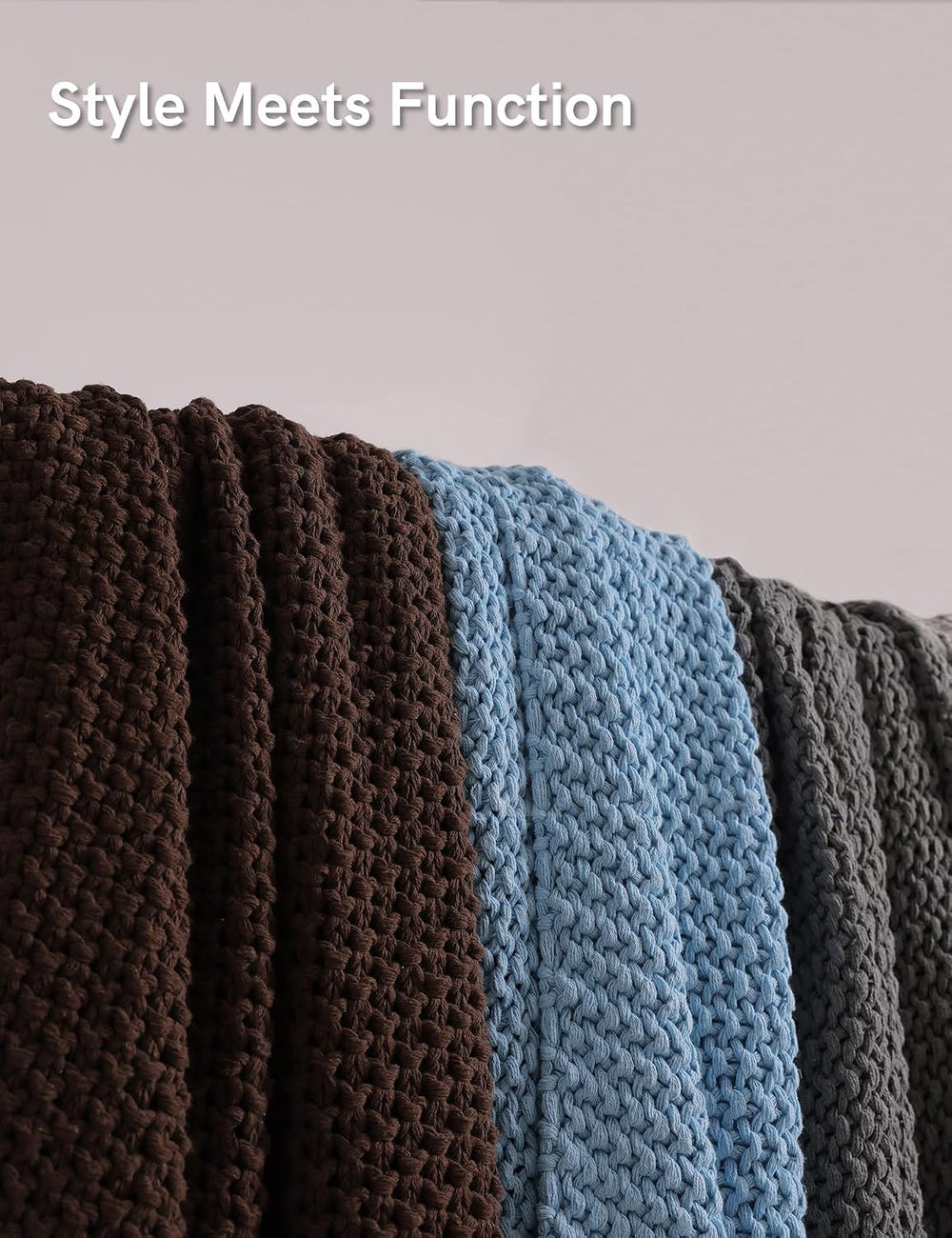 YnM Chunky Cotton Knit Throw Blanket, Cable Knit Throws for Bed Couch Sofa, C...