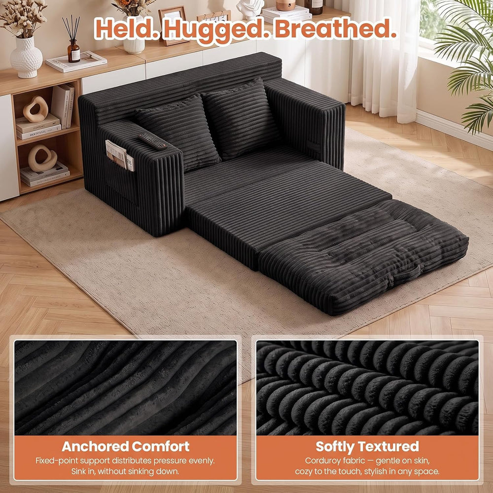 56'' Convertible Boneless Couch, Trifold Sofa Bed/Futon Sleeper with ...