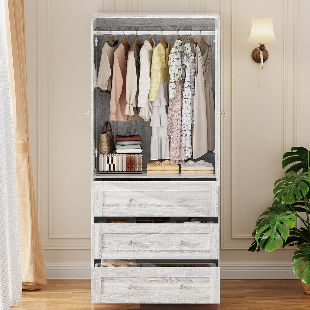 VOWNER 71" Tall Armoire Wardrobe Closet with Drawers and Mirror