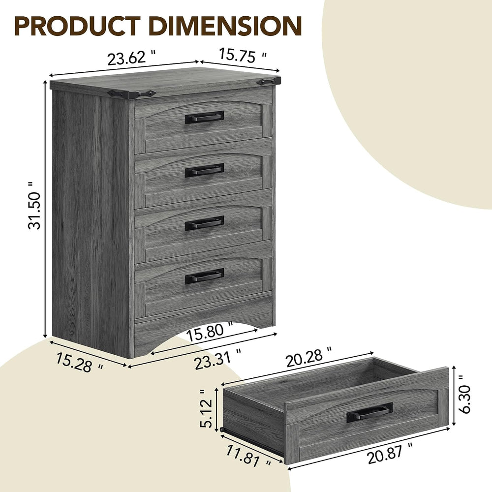 Decofy Farmhouse 4 Drawers Dresser for Bedroom, Gray