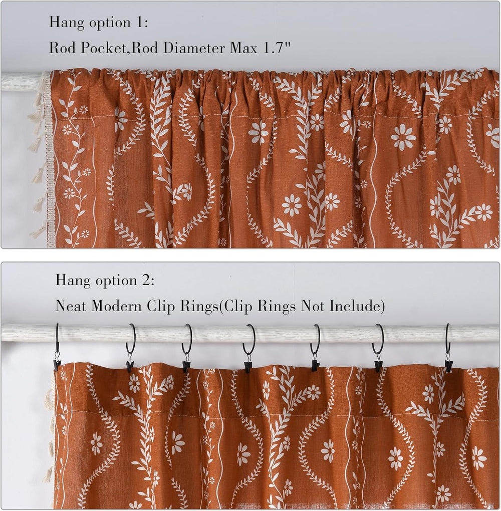Schweek Terracotta Boho Curtains 63 Inches Long 2 Panels for Kitchen