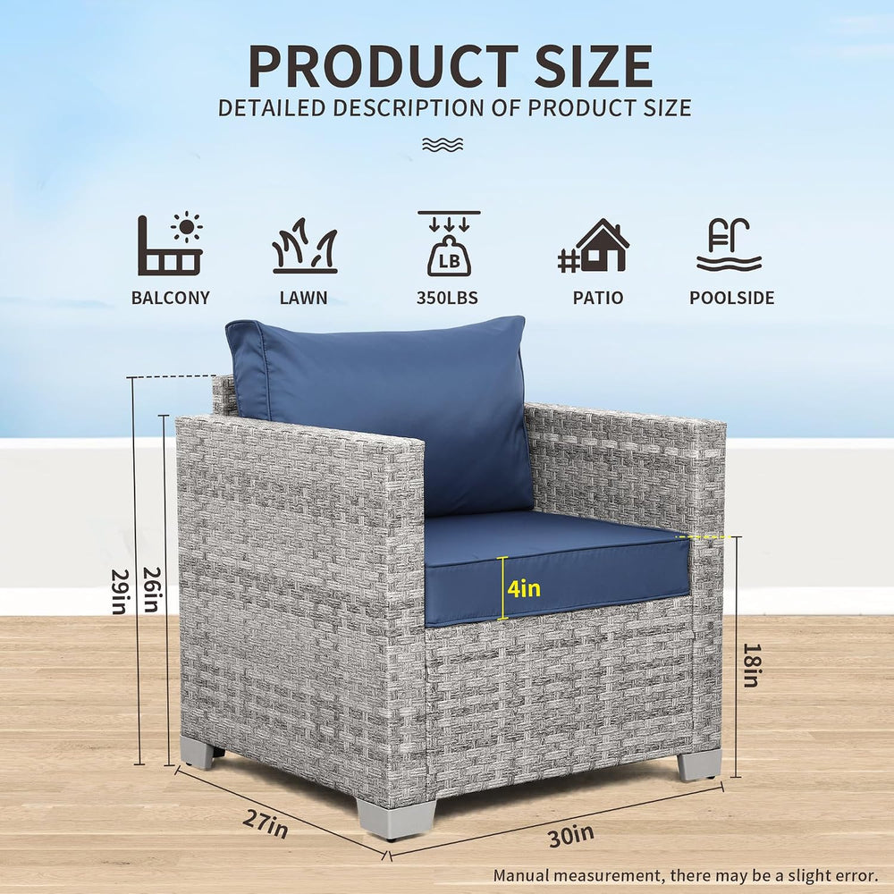 WAROOM Patio Chairs Set of 2 Wicker Outdoor Sofa, Porch Single Chair Grey Rat...