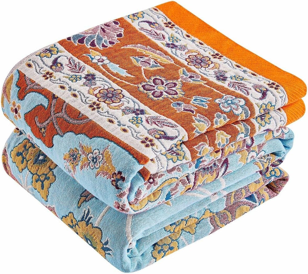 Boho Throw Blanket 100% Cotton Muslin Woven Blanket Bohemian Bed Throws Vinta...
