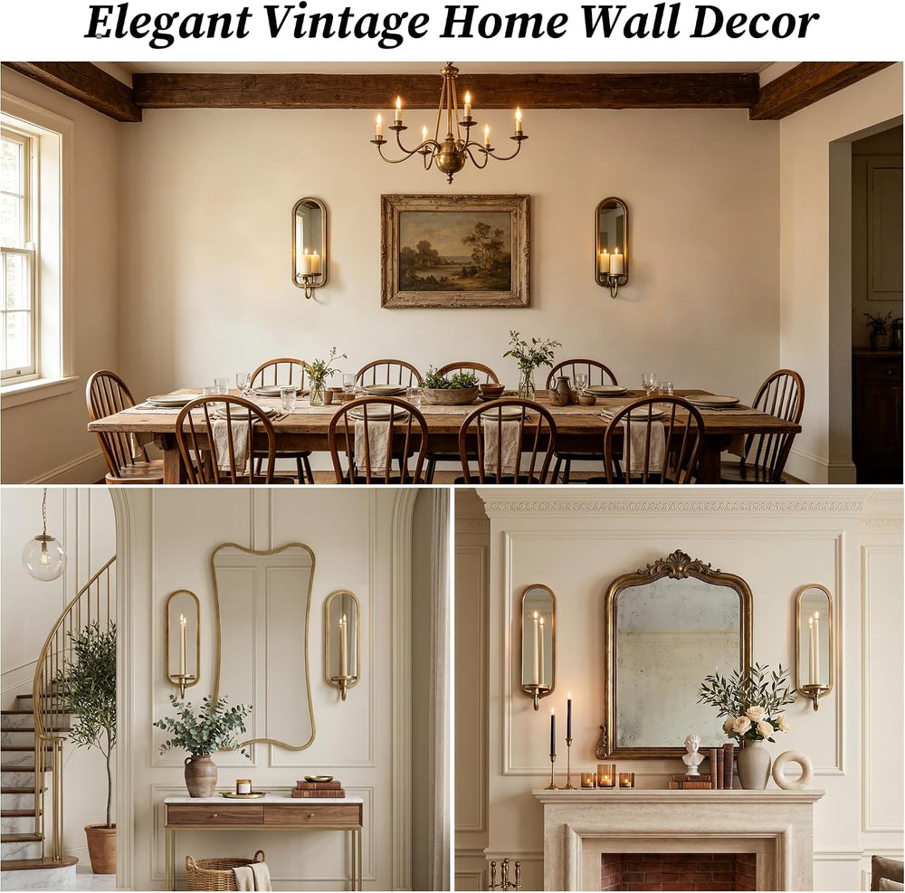 Wall Candle Sconces Arched Metal Candle Holder with Mirror Set