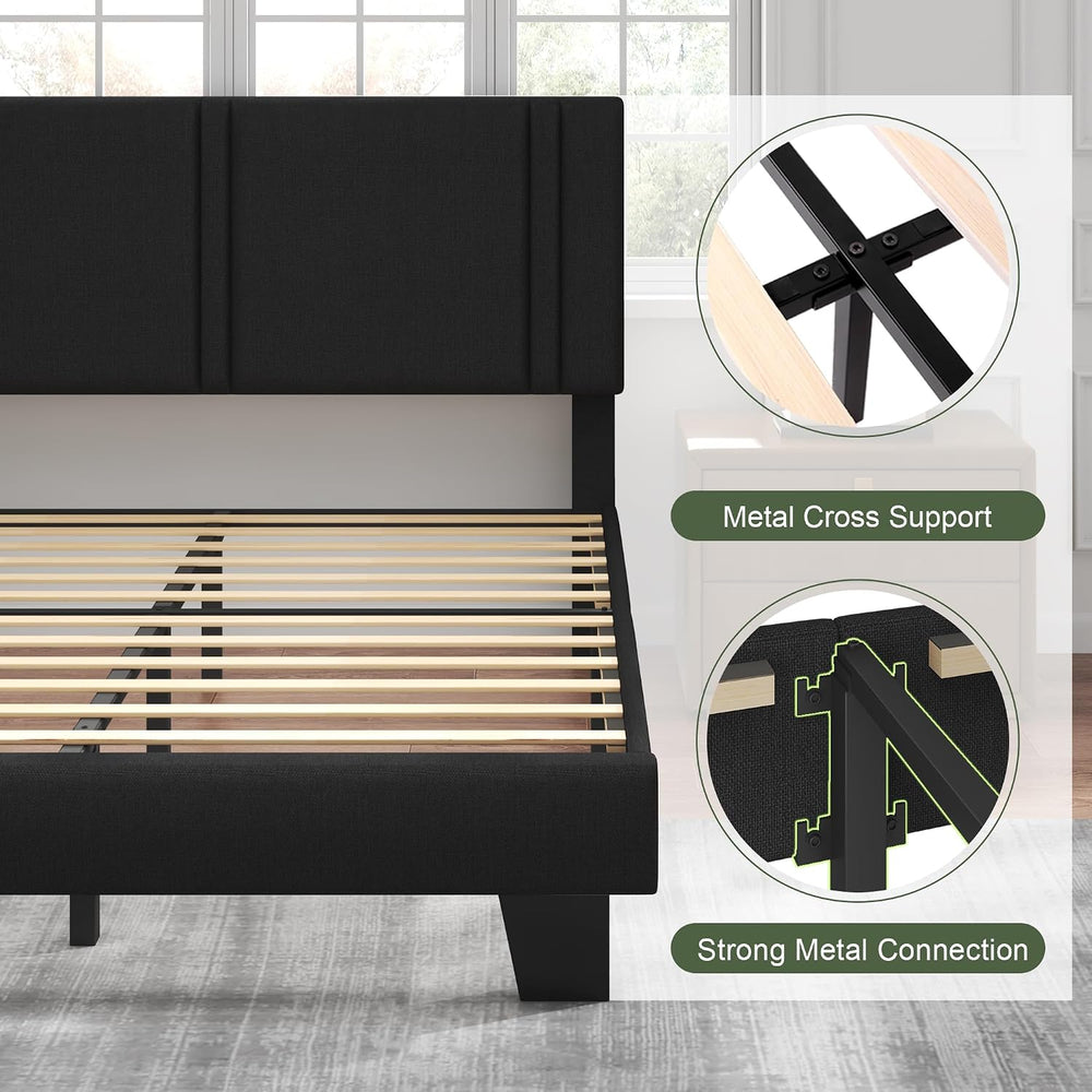 Feonase Full Size Platform Bed Frame, Fabric Upholstered Full Bed Frame, Soli...