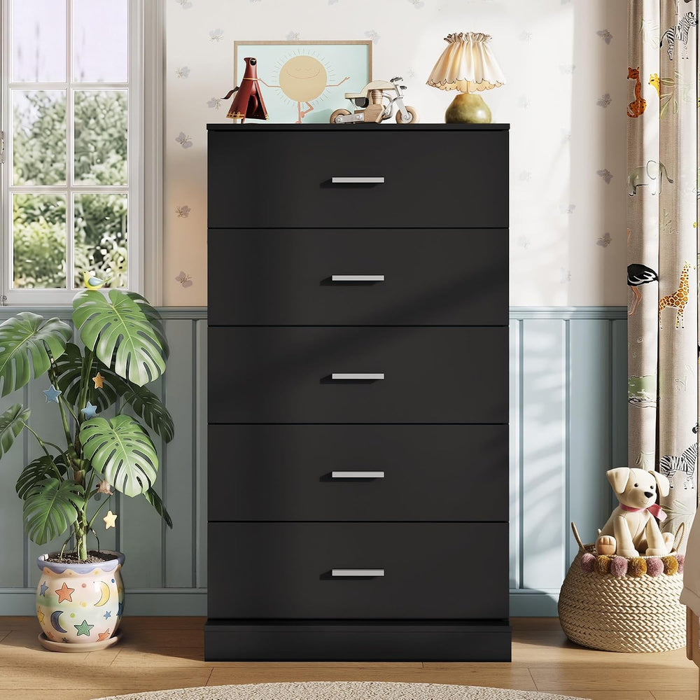 WLIVE Black 5 Drawer Dresser Tall for Bedroom with SGS-Tested Anti-Tip