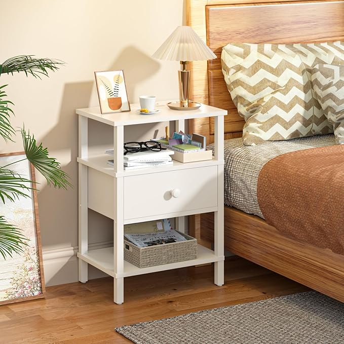Lerliuo Nightstand with Charging Station and USB Ports, 3-Tier Storage End Ta...