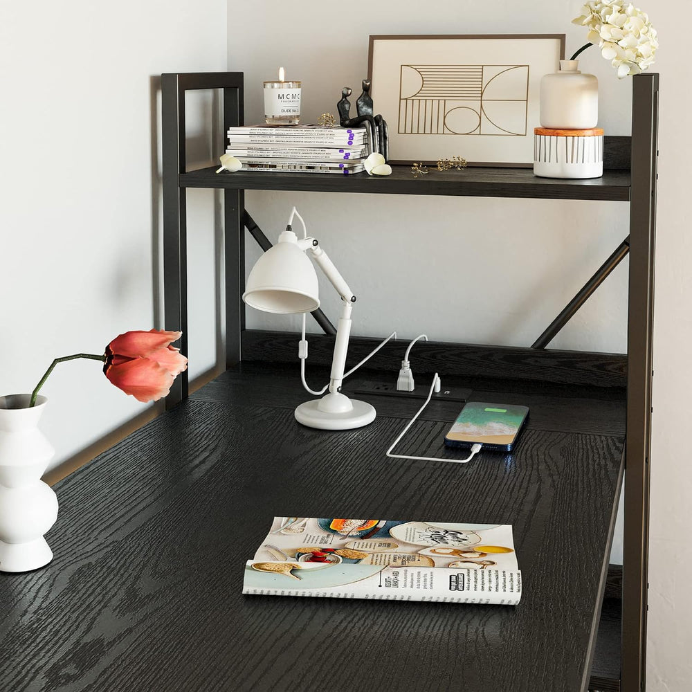IRONCK Computer Desk 55" with Power Outlet and Storage Shelves, Study Wr...