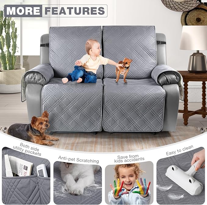 TAOCOCO 100% Waterproof Oversized Loveseat Recliner Cover, Non Slip Split Couch
