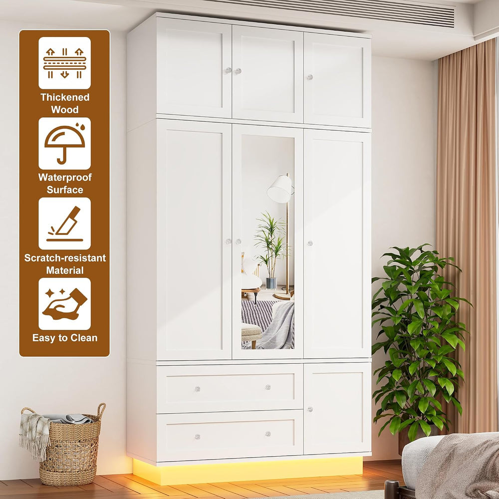 92.2" Tall Armoire Wardrobe Closet with Mirror & Motion Sensor Light...