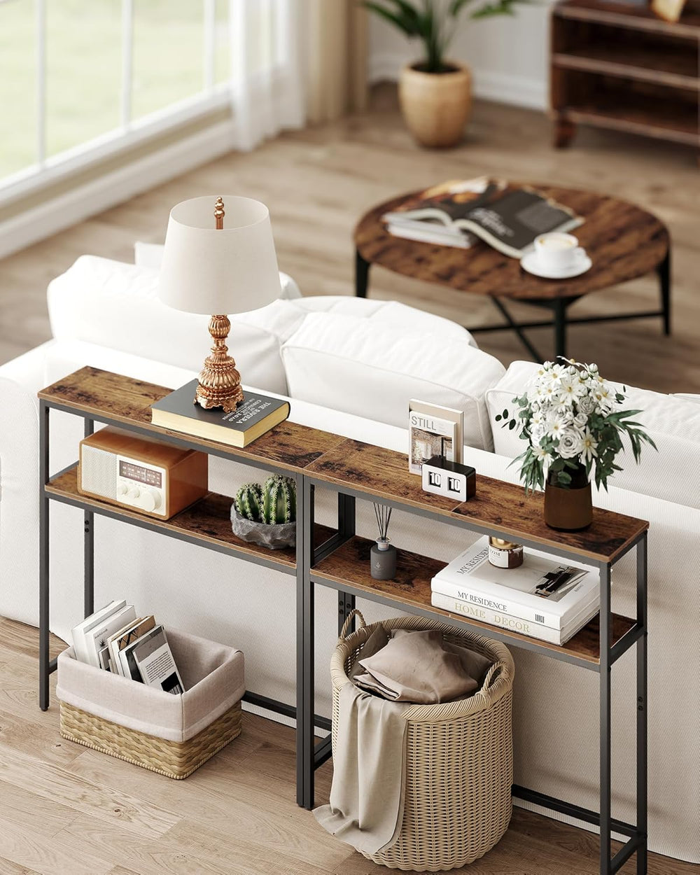 VASAGLE Console Table, 2-Tier Narrow Sofa Table with 2 Shelves, 7.9 x 31.5 x ...